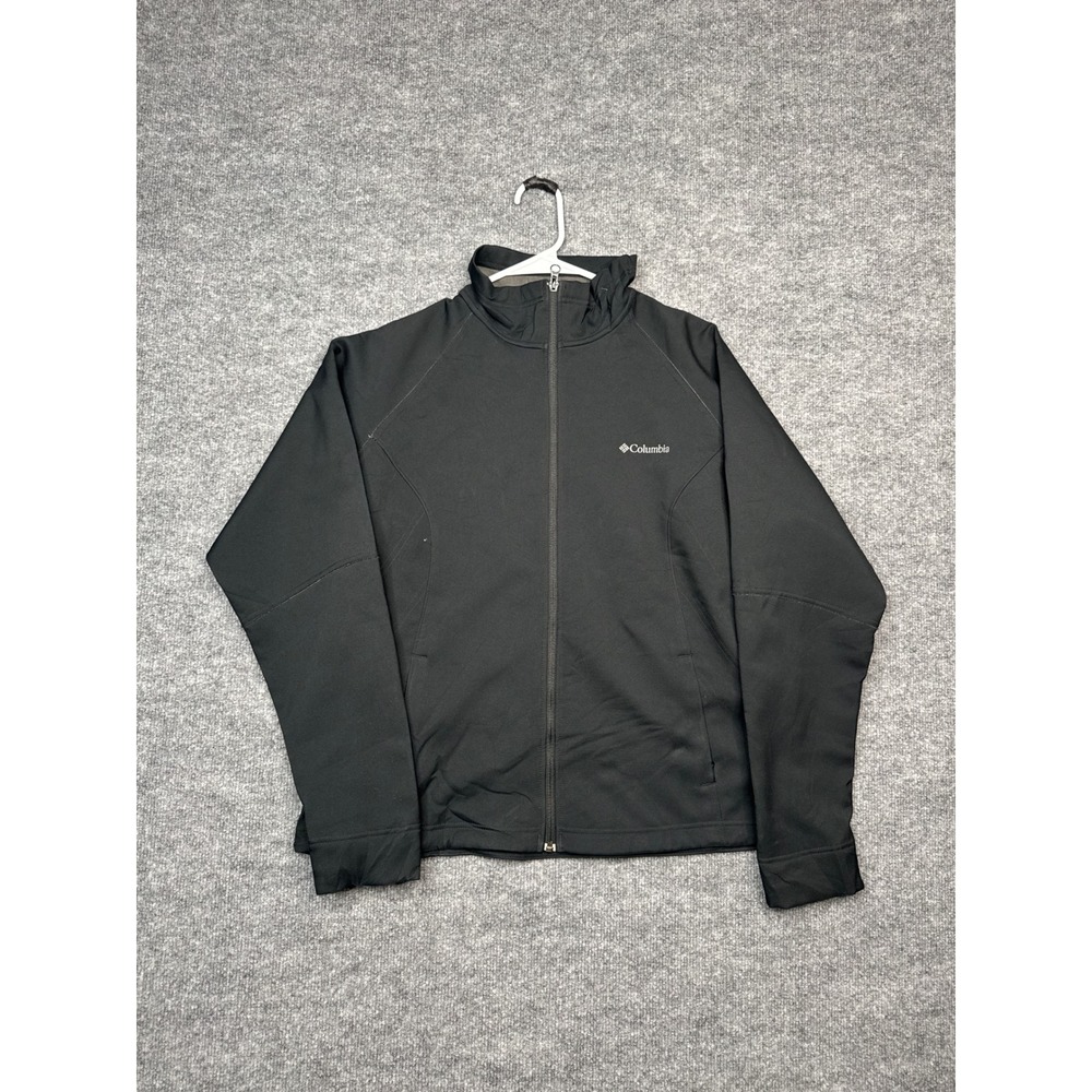 Columbia Black Softshell Full Zip Jacket Mens Large Mock Neck Outdoor Active